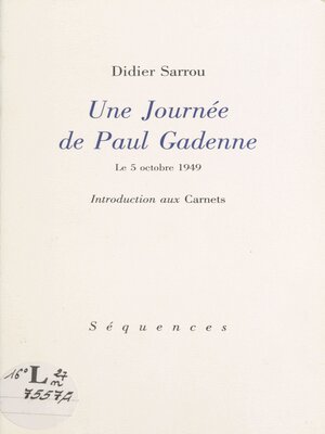 cover image of Une journée de Paul Gadenne, le 5 octobre 1949